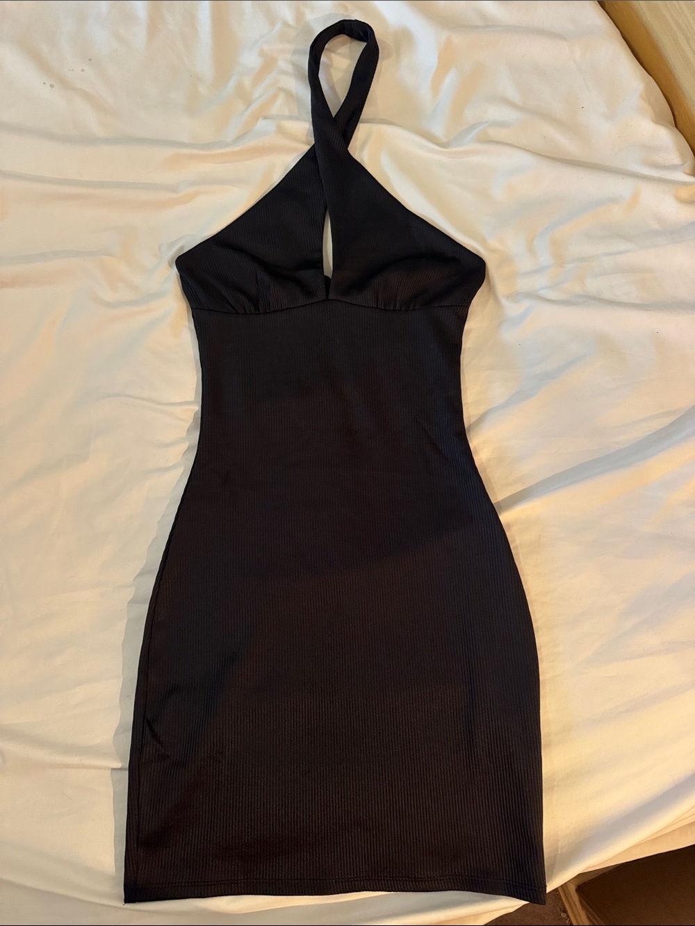 Divided One-Shoulder Black Ribbed Bodycon Dress